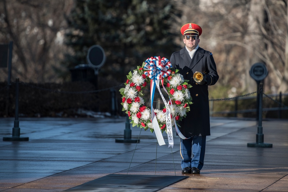 Virginia Governor Terry McAuliffe Lays a Wreath at the Tomb of the Unknown at Arlington National Cemetery