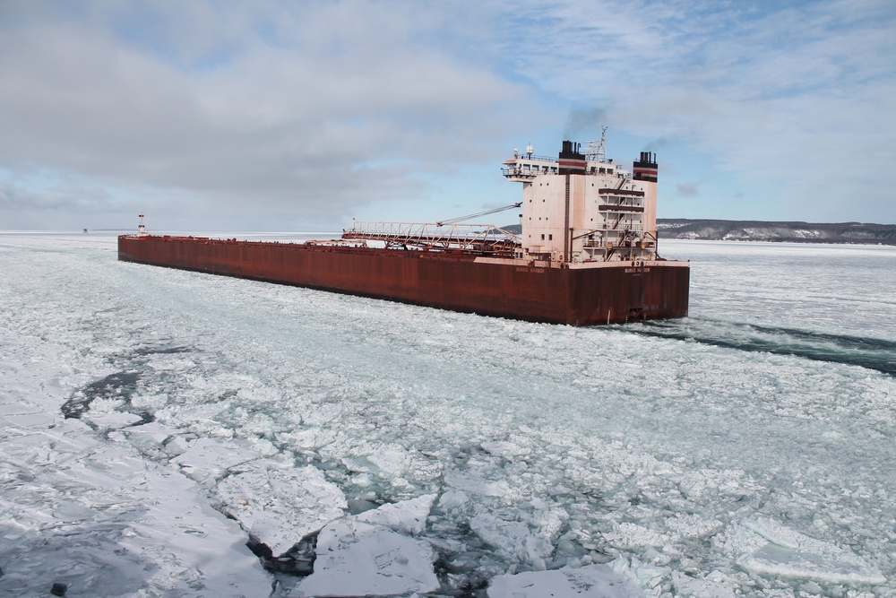 USCGC Mackinaw breaks ice near Soo