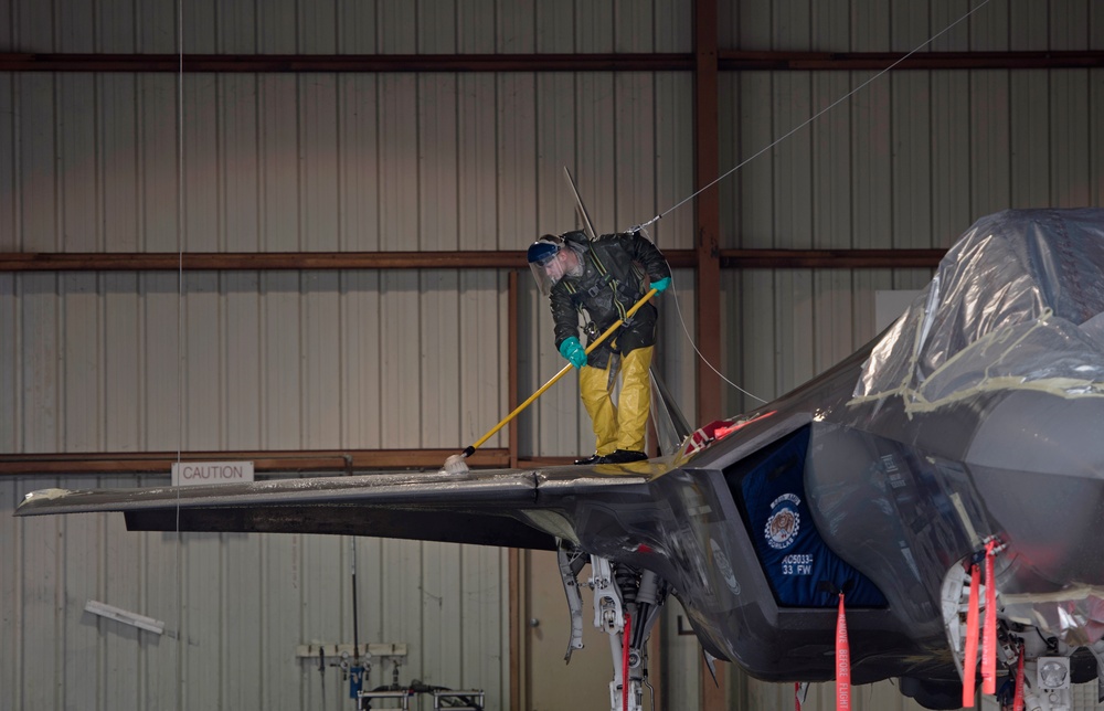 33 FW washes an F-35A