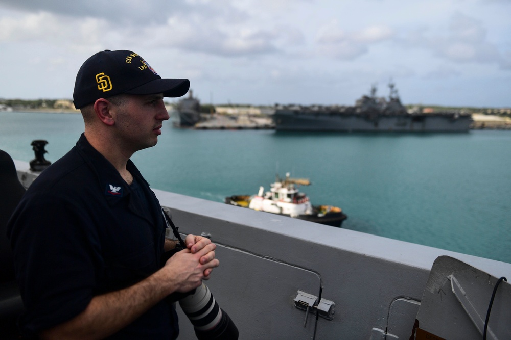 USS San Diego (LPD 22) Sailor Stands Watch