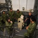 U.S. Navy and U.K. Royal Navy Sailors perform training on a Neil Robertson stretcher aboard Royal Fleet Auxiliary ship Cardigan Bay during exercise Azraq Serpent 18.