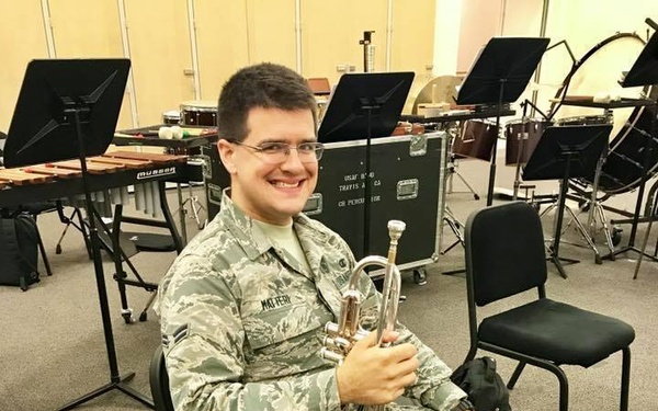 Airman 1st Class Alan Matteri Prepares for Concert Band Rehearsal with the Band of the Golden West