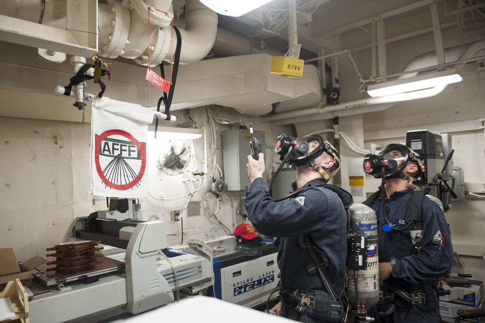 USS America Sailors participate in damage control training