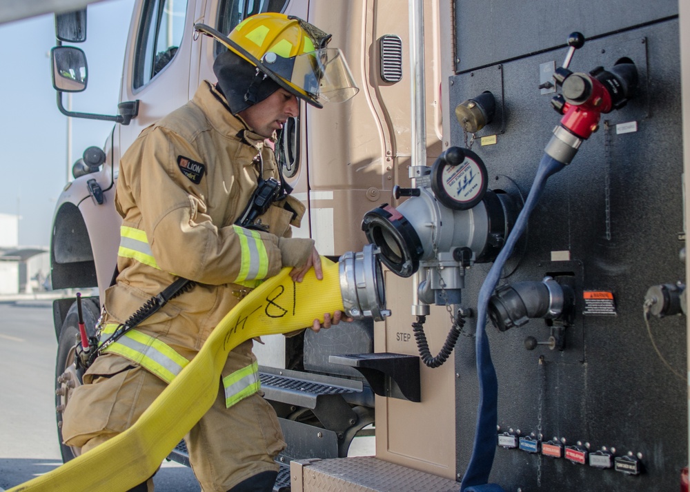 Firefighters exercise their skills