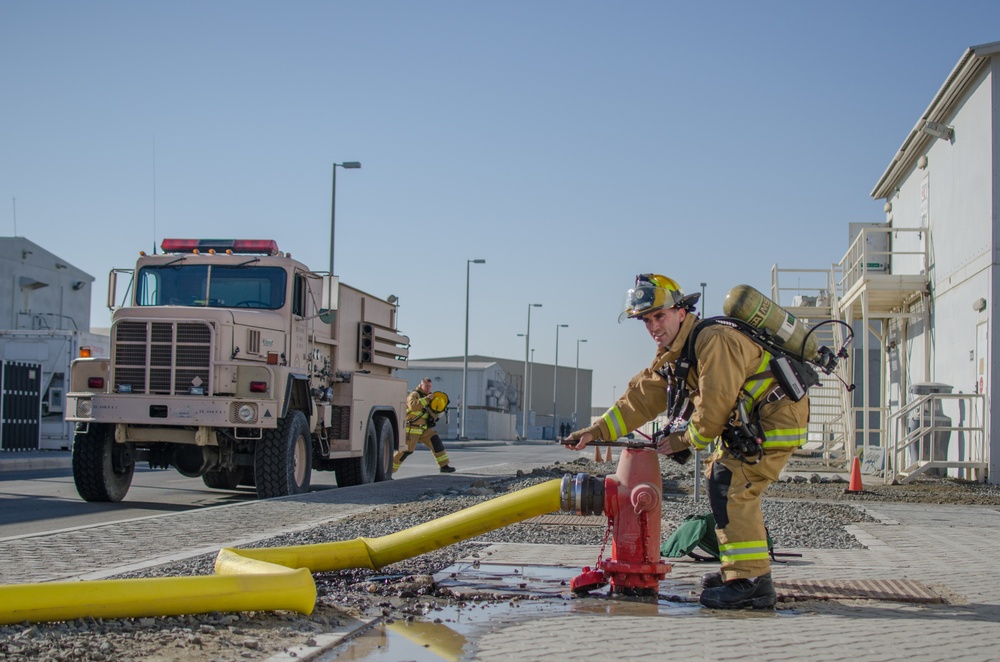 Firefighters exercise their skills