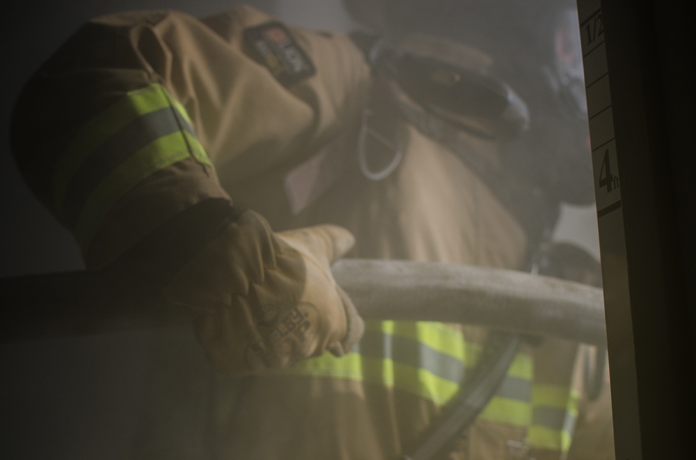 Firefighters exercise their skills