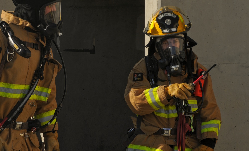 Firefighters exercise their skills