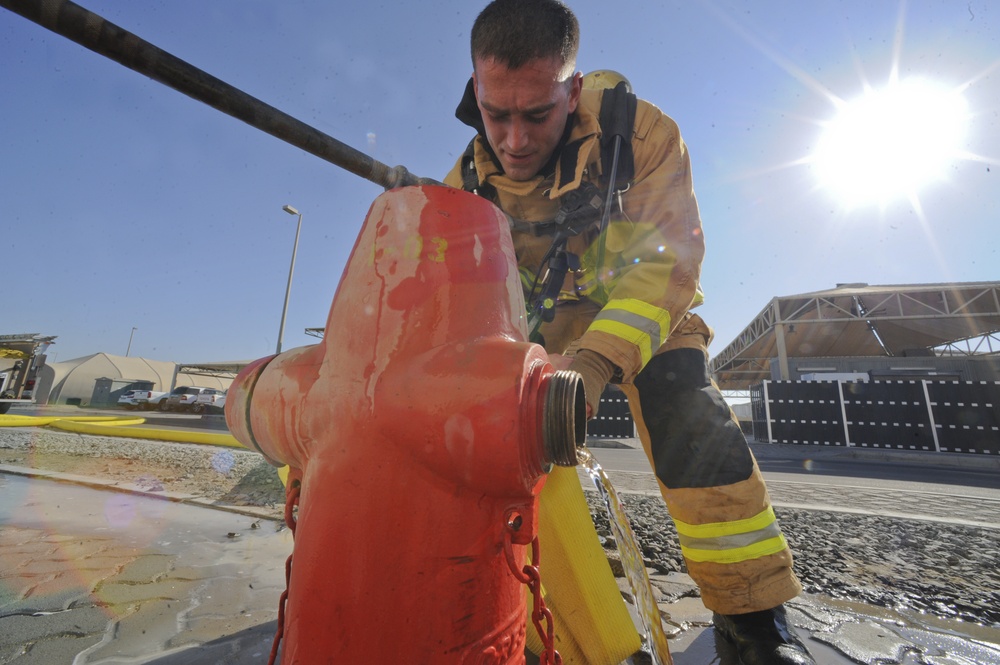Firefighters exercise their skills