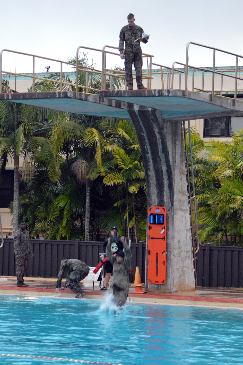 Soldiers perform Combat Water Survival Test