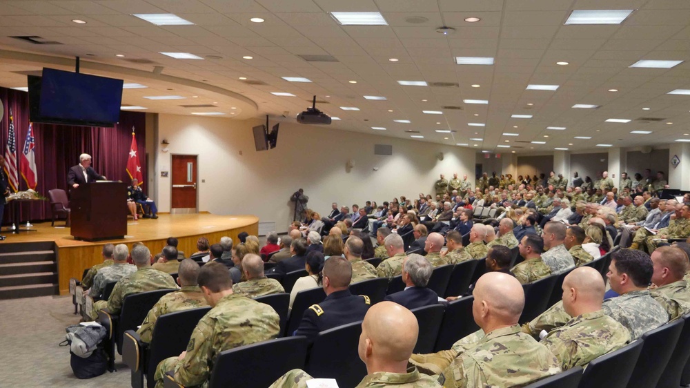 Miss. Gov. Speaks to Troops at Promotion and Retirement Ceremonies