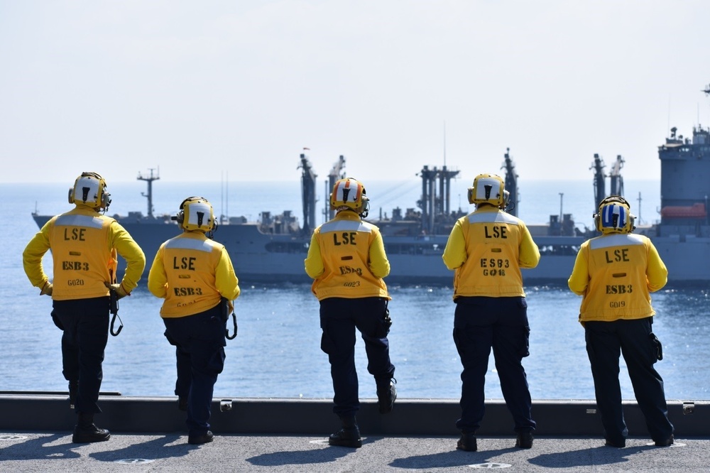 USS Lewis B. Puller conducts hose handling and life raft procedures