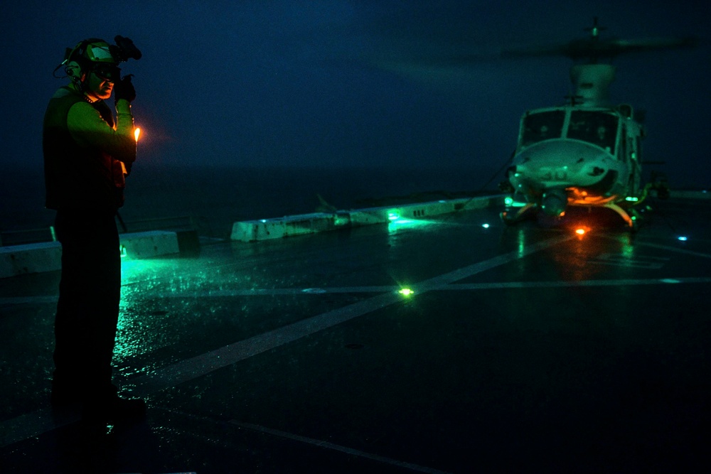 USS San Diego (LPD 22) Flight Operations in the Rain