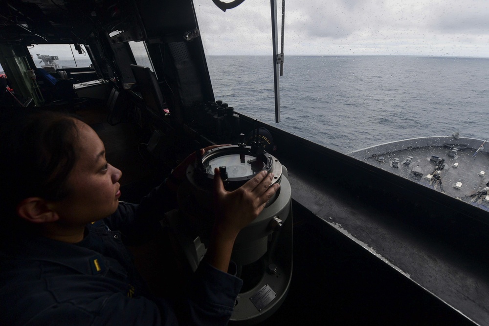 USS San Diego (LPD 22) Sailors Stands Watch on Bridge