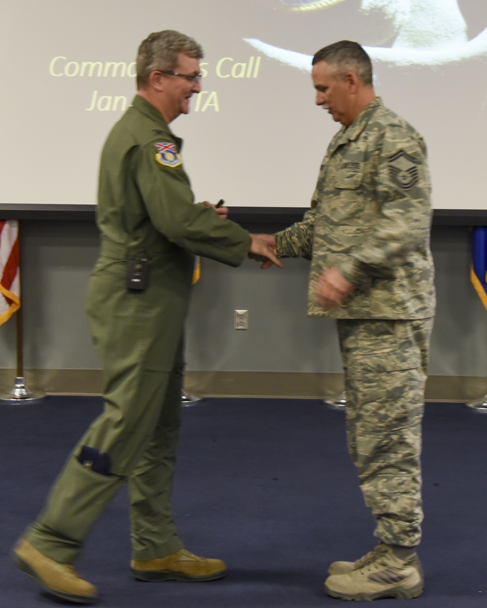 Col. Scott Grant Coins Airman During All Call