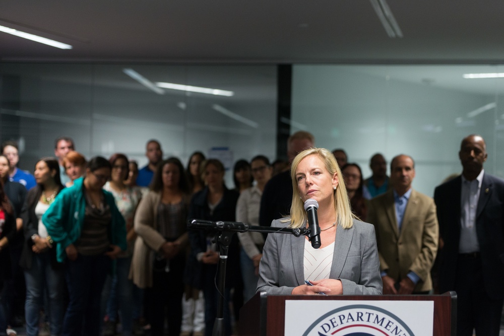 DHS Secretary Kirstjen Nielsen Addresses JFO Staff in Puerto Rico