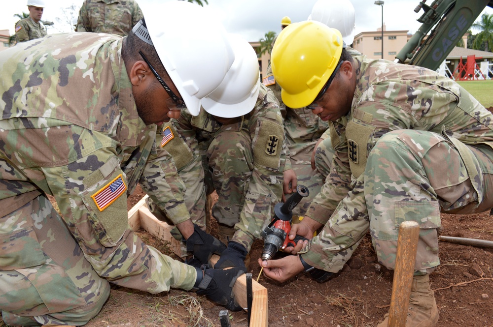 Construction Soldiers work on memorial project