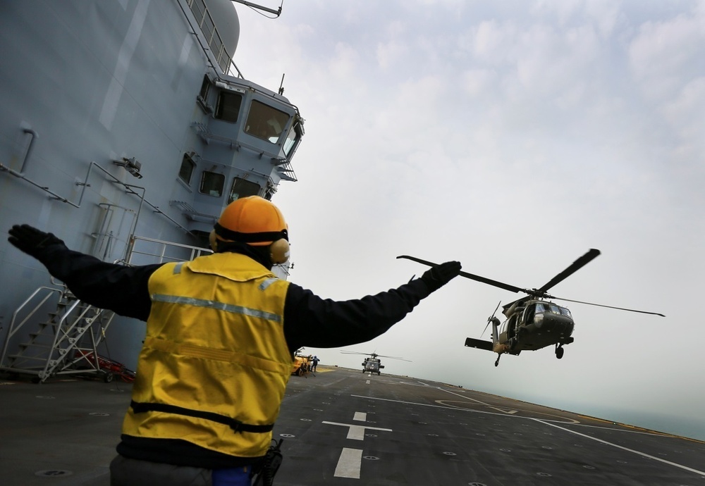 U.S. Army UH-60’s Land Aboard French LHD Tonnerre