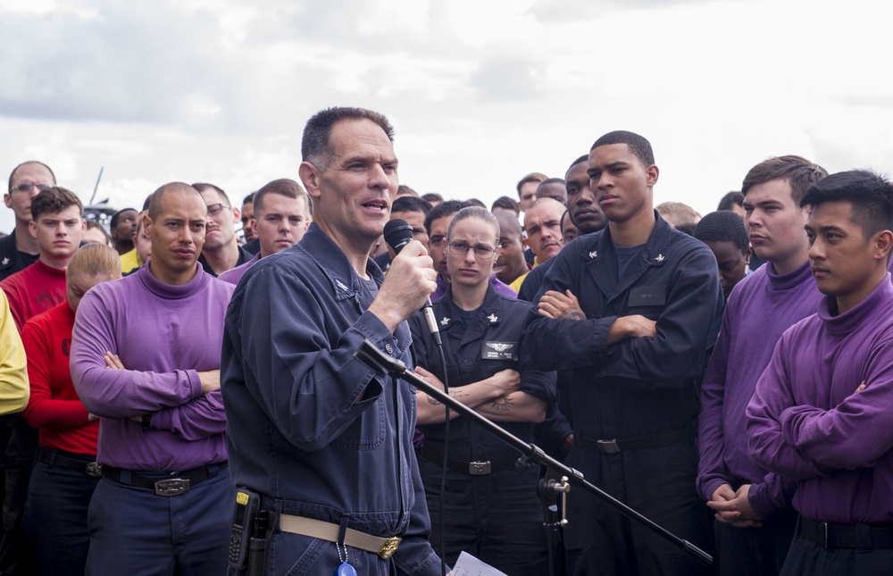 USS America commanding officer holds all-hands call