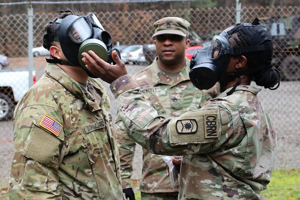 Active, Reserve Soldiers cough, sneeze and learn during CBRN training