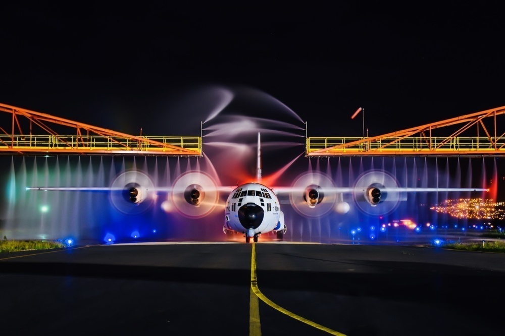 Coast Guard HC-130 Hercules wash down