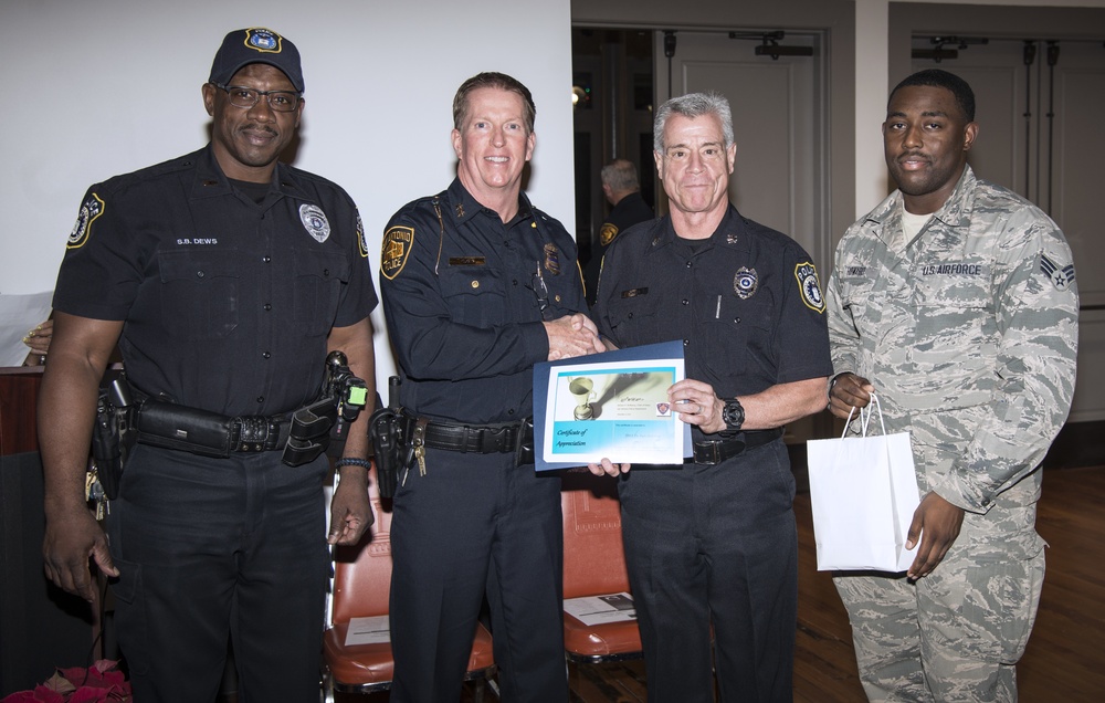 San Antonio Police Department presents certificate of appreciation to 502nd Security Forces Squadron