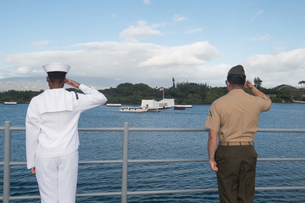 USS Pearl Harbor departs Pearl Harbor