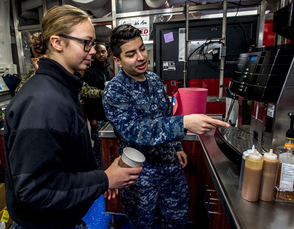 GHWB is the flagship of Carrier Strike Group (CSG) 2, which is comprised of the staff of CSG-2; GHWB; the nine squadrons and staff of Carrier Air Wing (CVW) 8; Destroyer Squadron (DESRON) 22 staff and guided-missile destroyers USS Laboon (DDG 58) and USS