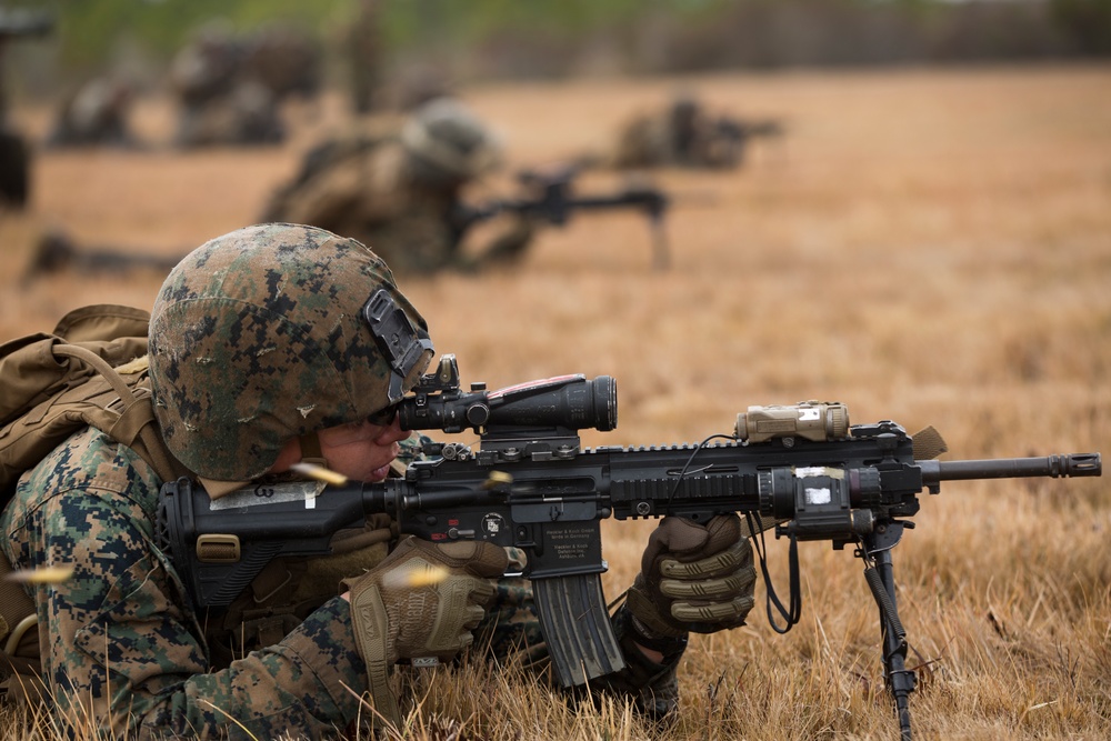 1st Battalion, 2nd Marines attack the platoon range