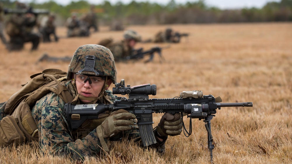 1st Battalion, 2nd Marines attack the platoon range