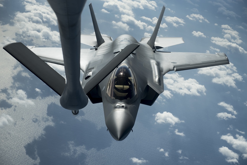 F-35A Lightning II refuels with 909th ARS