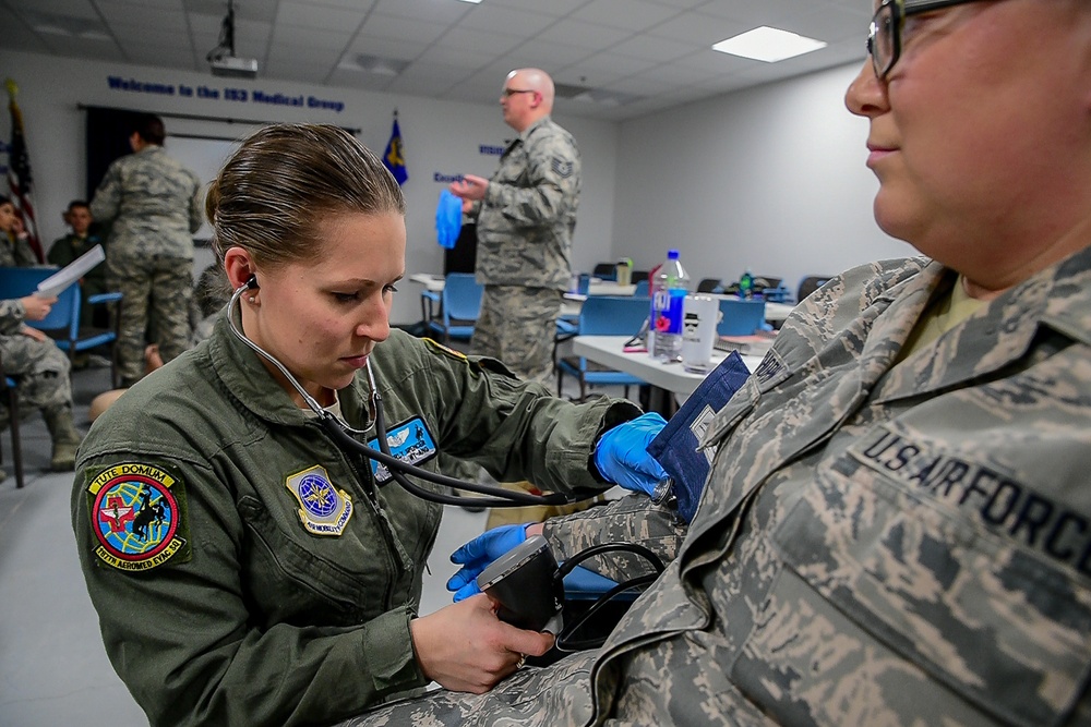 Airmen participate in Emergency Medical Technician refresher training