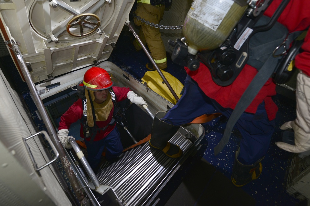 Coast Guard Cutter Polar Star crewmembers conduct damage control drills