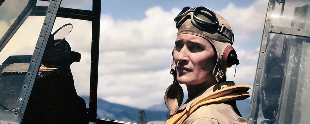 Pilot Joe Foss Sitting in Cockpit