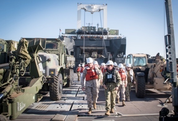 Military moves equipment from ship-to-shore using causeway ferry