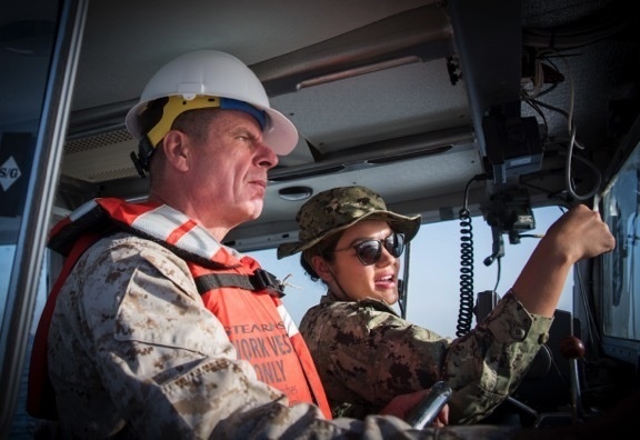 Military moves equipment from ship-to-shore using causeway ferry