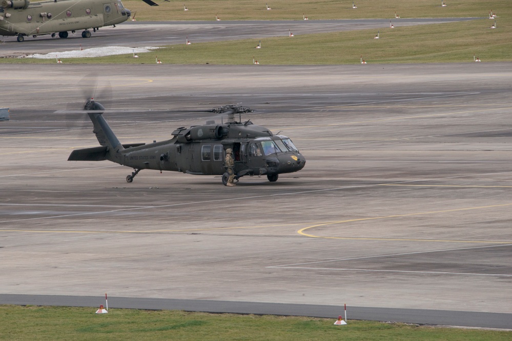 Aviation airfield operations, at the Katterbach Army Airfield in Ansbach, Bavaria, Germany,