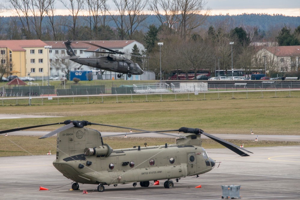 Aviation airfield operations, at the Katterbach Army Airfield in Ansbach, Bavaria, Germany,