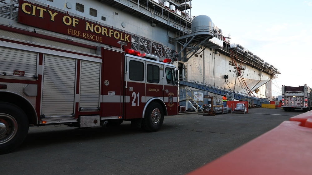 USS Bataan damage control integrates with Norfolk city firefighters