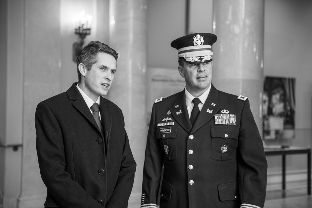 British Defence Secretary Gavin Williamson Participates in a Public Wreath-Laying Ceremony at the Tomb of the Unknown Soldier at Arlington National Cemetery