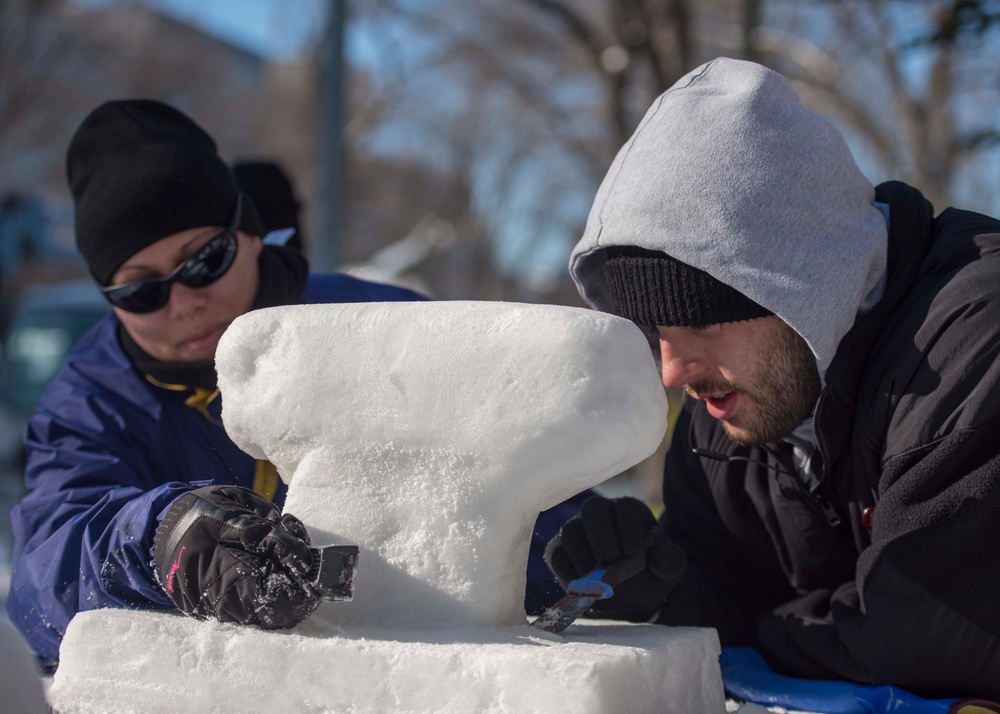 Sailors create cleat out of snow