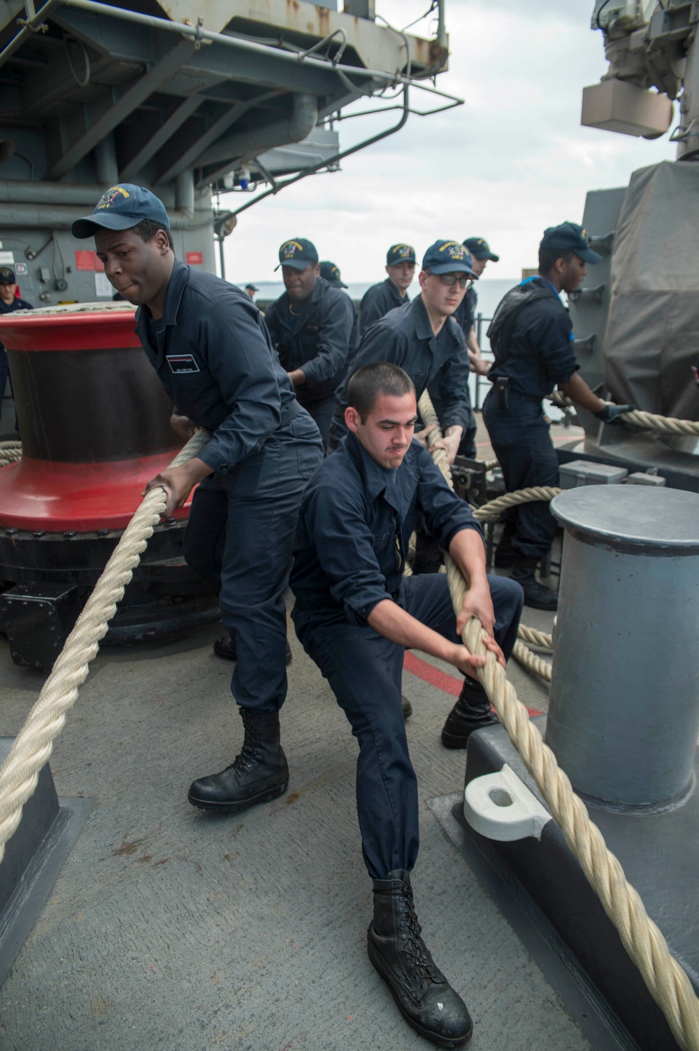 USS Bonhomme Richard conducts sea and anchor detail as it departs Okinawa