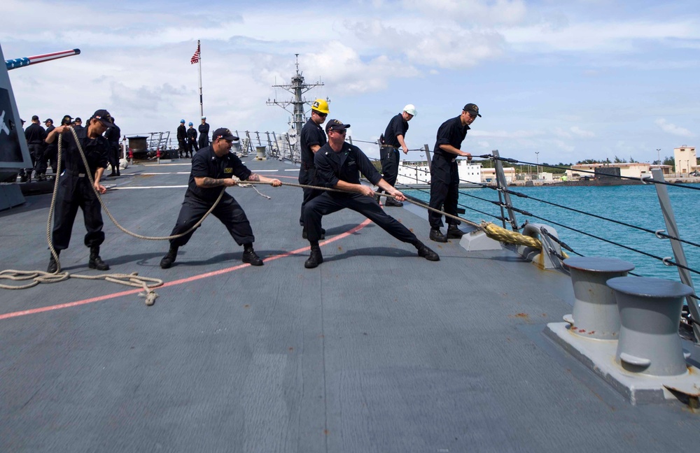 USS Wayne E. Meyer departs Guam