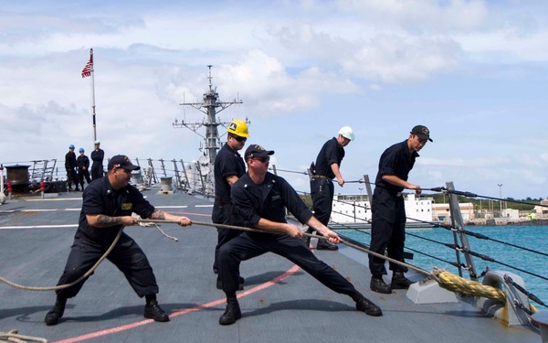 USS Wayne E. Meyer departs Guam