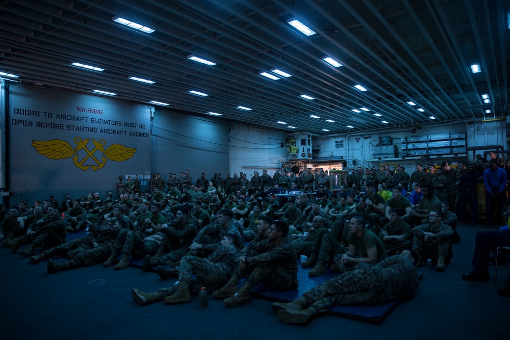 Sailors and Marines enjoy Super Bowl while deployed