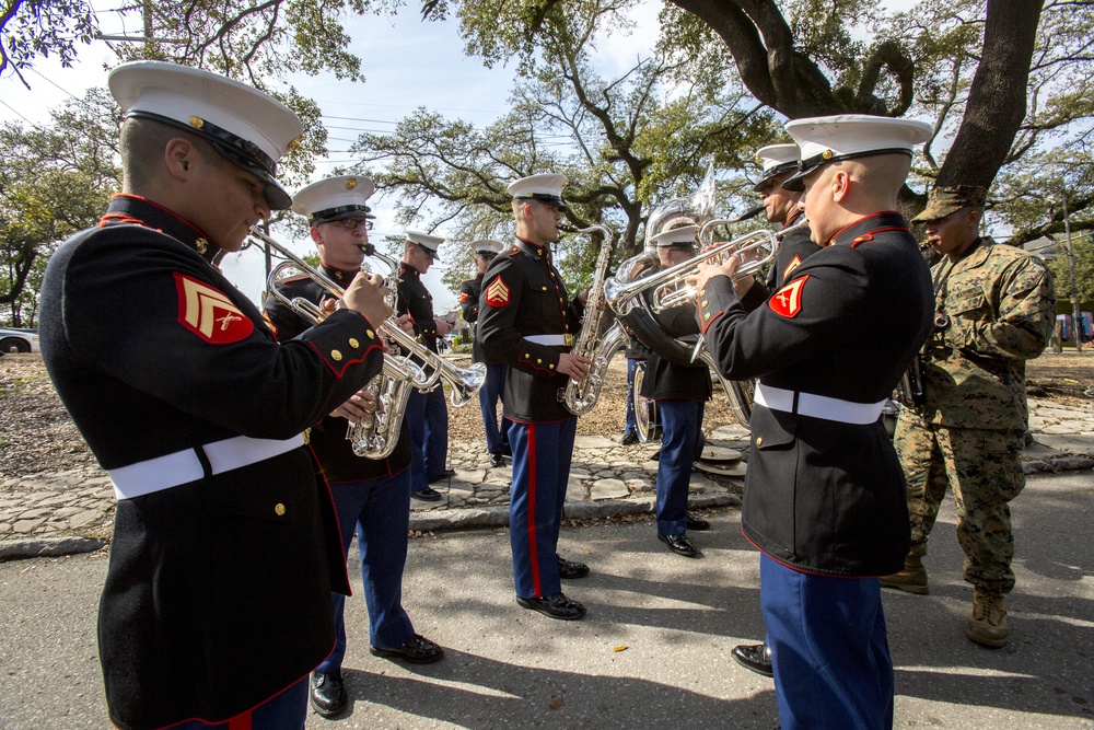 Marines with Marine Corps Support Facility New Orleans attend Krewe of Alla Mardi Gras parade