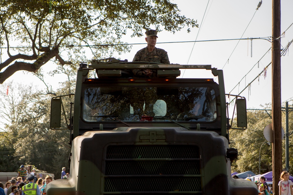 Marines with Marine Corps Support Facility New Orleans attend Krewe of Alla Mardi Gras parade