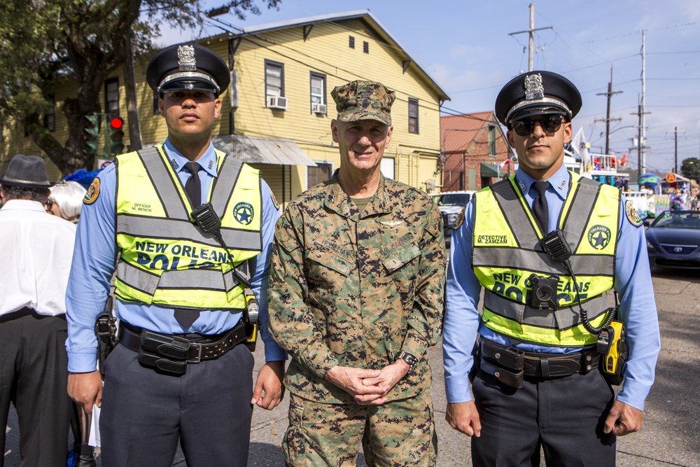 Marines with Marine Corps Support Facility New Orleans attend Krewe of Alla Mardi Gras parade