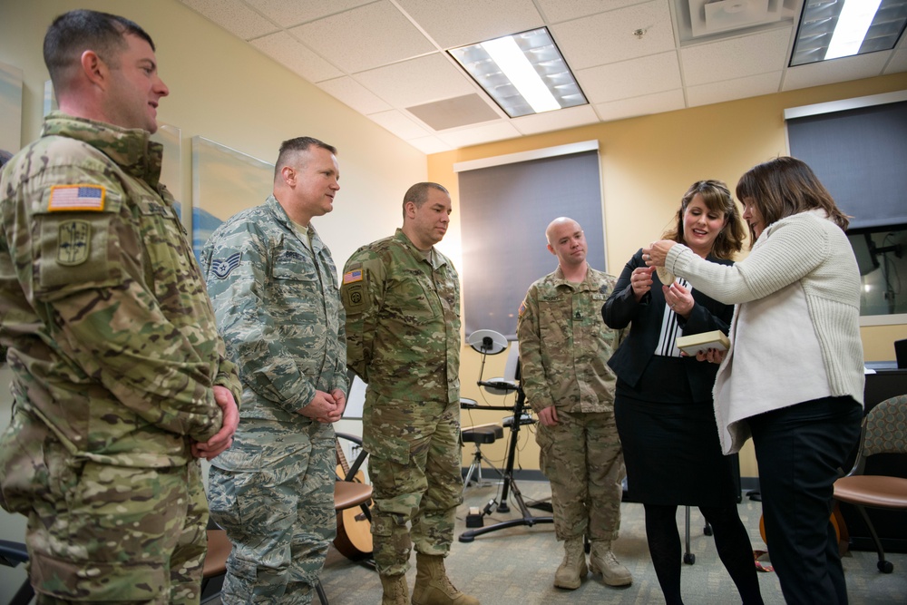 Karen Pence visits the Mild Traumatic Brain Injury Clinic at DoD-V.A. Joint Venture Hospital at JBER