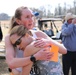 Air Force 2nd lt. Hannah Everson of Hurlburt Field, Florida and Army Maj. Kelly Calway of West Point, N.Y., congratulate each other after finishing 2nd and 3rd respectively during the 2018 Armed Forces Cross Country Championship in Tallahassee, Florida,