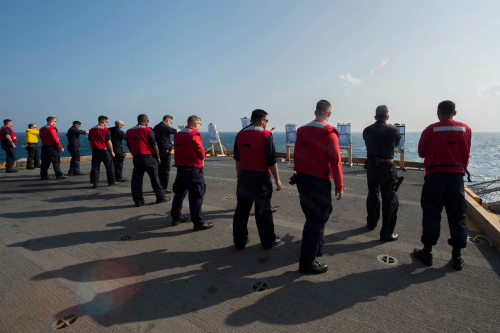 USS Bonhomme Richard (LHD 6) Sailors Qualify 9mm During Gun Shoot